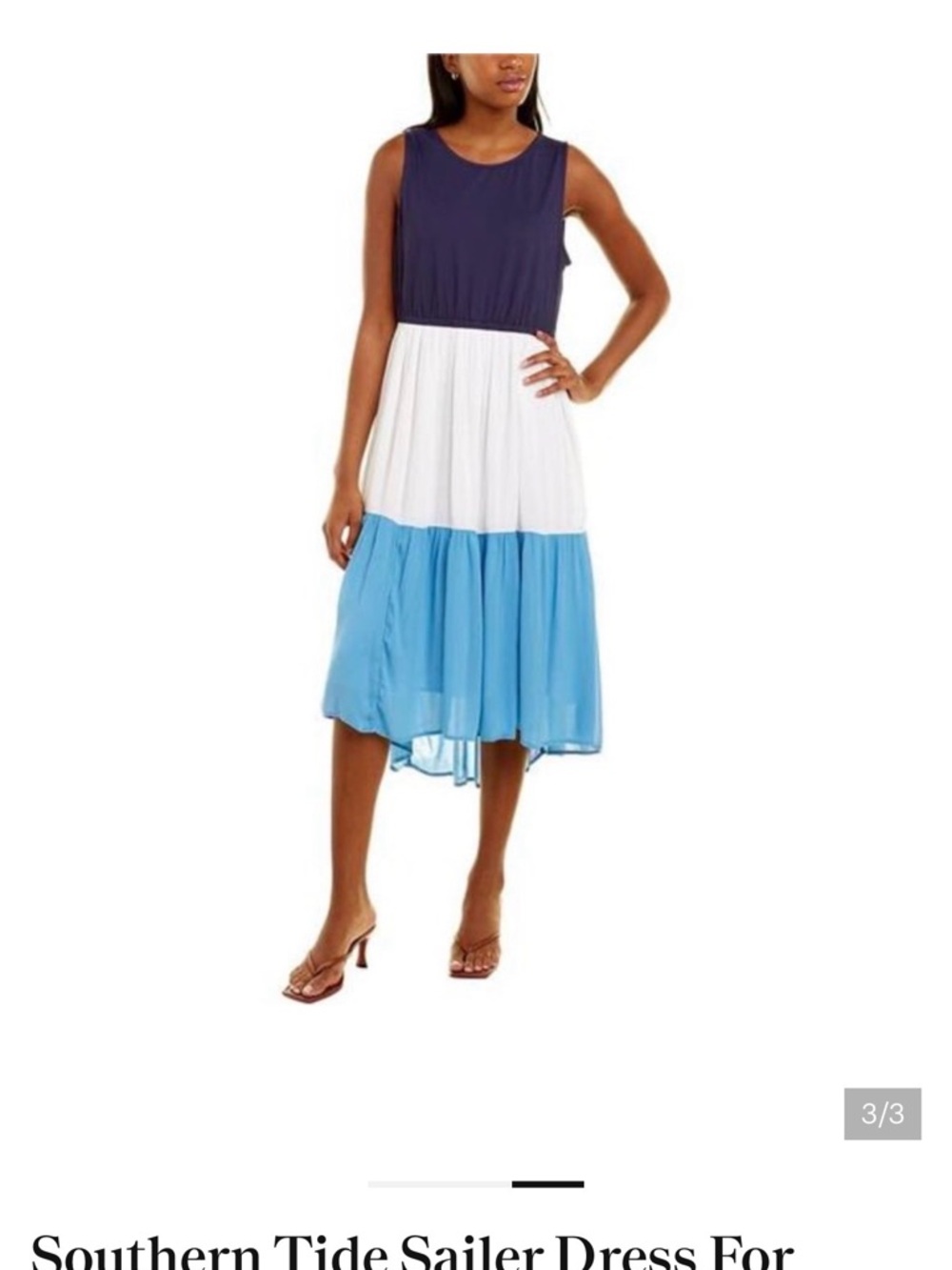 Southern Tide Navy, White & Light Blue Tiered Sleeveless High-Low Dress